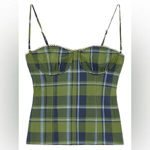 WEWOREWHAT plaid corset top in “Basil Multi” size 0